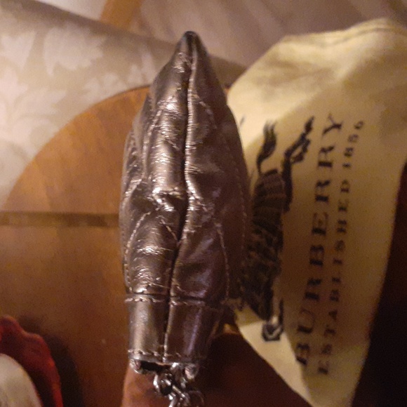 BURBERRY METALLIC PEWTER QUILTED LEATHER CLUTCH EUC - Picture 7 of 12